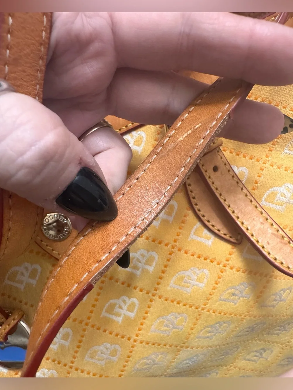 Dooney & Bourke East/West Monogram Shopper Tote with Vachetta Trim (Yellow)-GUC - Picture 15 of 16